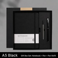 Ensemble de carnet en cuir PU A5 + stylo + recharge, noir, pour le bureau, l'école, les affaires