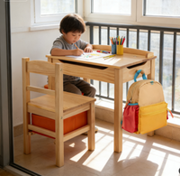 Ensemble de bureau et de chaise d'étude en bois pour enfants, utilisation multi-scènes pour l'école et la maison, table d'apprentissage avec fonction de rangement