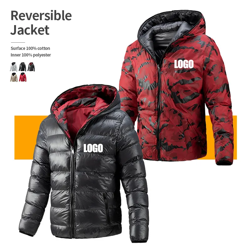 winter hoodie jacket custom manufacturers reversible puffer jacket for men