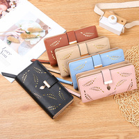 Dompet Wanita Panjang Desain Daun Berongga Trendi 2025, Dompet Koin Kancing Elegan, Tas Clutch Wanita Modis