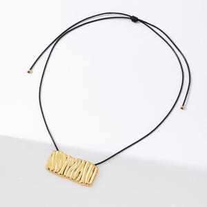 Moda tendencia joyería declaración deslustre libre largo PU cuero Acero inoxidable rectángulo colgante babero collar - Product Image 5