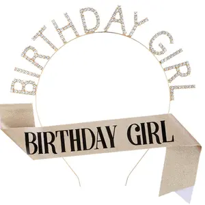 Корона на день рождения розовое золото пояс со стразами обруч для волос на день рождения девочка пояс и Тиара комплект для дня рождения товары для вечеринки