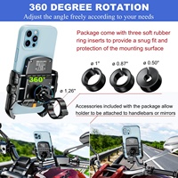 Support de téléphone pour moto étanche, charge rapide sans fil QI15W PD20W, silicone antidérapant 360° °   Bouton de verrouillage mécanique rotatif