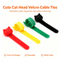 Attaches-câbles réutilisables à double face en forme de tête de chat mignonne, sangles auto-agrippantes multicolores pour organiser les câbles sur le bureau, en voyage, pour enfants et au bureau