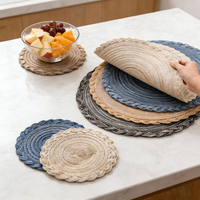 Vente en gros d'usine, set de dessous-de-plat de style nordique, rond, tressé, écologique, épaisseur 5 mm, diamètre 33 cm