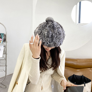 Venta caliente <span class=keywords><strong>Chinchilla</strong></span> Fur Hats Knitted Real Fur Beanie Hat Boinas de invierno para mujeres - Product Image 2