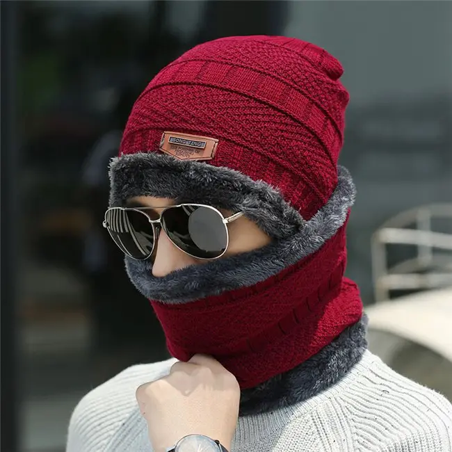 Amazon hot sell Knitted hat and scarf neck warmer Winter Hats For Men women skully beanie hat warm