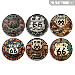 Panneaux métalliques ronds vintage rétro américains pour autoroute, décoration murale pour <span class=keywords><strong>garage</strong></span> de voitures classiques ou « man cave » - Product Image 1