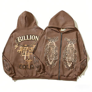 Felpa con Cappuccio Gotica da Uomo 100% Cotone con Zip Oversize Stile Streetwear con Stampa Teschio Design Foderato Stile Punk <span class=keywords><strong>Rock</strong></span> per l'Autunno - Product Image 1