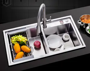 Fregadero Sus304 Deep Basin Nano Double Bowl Undermount Handmade Stainless Steel Black Kitchen Sink