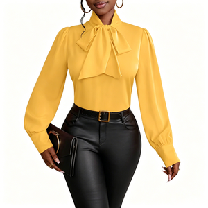 Camicetta <span class=keywords><strong>da</strong></span> donna personalizzata con fiocco sul collo, maniche a sbuffo, vestibilità regolare, morbida, traspirante, casual, <span class=keywords><strong>da</strong></span> ufficio, primavera estate, a maniche lunghe - Product Image 1