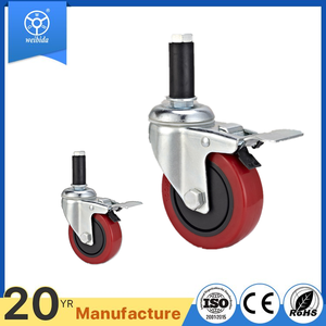 4 Zoll rote PVC-Rolle M12 M35 Gewindes pindel räder drehbarer Wagen Einkaufs wagen Verriegelung räder - Product Image 6