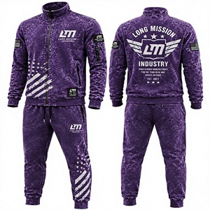 Survêtement Homme LONG MISSION INDUSTRY Violet Uni avec Fermeture Éclair Intégrale, Design Sportif, Impression par Sublimation, Respirant, 100% Coton Léger - Product Image 3
