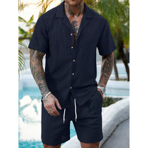 Nouvel ensemble de pulls tricotés pour hommes en maille d'été, chemise en <span class=keywords><strong>crochet</strong></span> et cardigan court - Product Image 6
