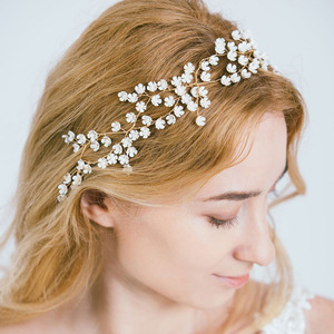 <span class=keywords><strong>Diadema</strong></span> de Flores de Cerámica Blanca Hecha a Mano para Novia, Tocado Floral Romántico Dorado para Novias, Joyería para el Cabello para Fiestas, <span class=keywords><strong>Diadema</strong></span> para Boda - Product Image 1