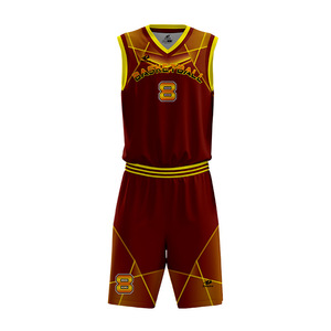 Latest Design men sublimated 2017 to 2018 basketball jersey maroon color with yellow collar with pockets basketball jersey - Product Image 1