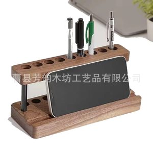 Organisateur de bureau en bois, porte-stylo multifonctionnel, rectangulaire, en bois massif, type sur pied, pour le rangement au bureau - Product Image 3