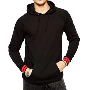 Heren Trui Hoodies Met Gestreepte Manchetten Streetwear Stijlvolle Trendy Lange Mouw Trui Hooded Plain Zwart Sweatshirt