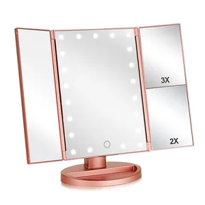 <span class=keywords><strong>Miroir</strong></span> de maquillage lumineux à trois volets avec grossissement 3X/2X, 21 lumières LED, <span class=keywords><strong>miroir</strong></span> convexe à <span class=keywords><strong>180</strong></span> degrés, Espejo Con Luz - Product Image 1