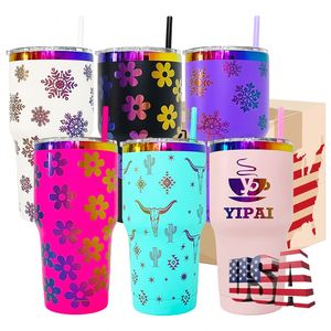 Gobelet de voyage personnalisé blanc et noir de 30 oz avec logo gravé au laser arc-en-ciel et design imprimé en 3D - Product Image 1
