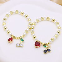 Bracelet perlé coloré avec pendentif cœur cerise en zircon et goutte d'eau pour femme, bijoux fantaisie tendance, vente en gros