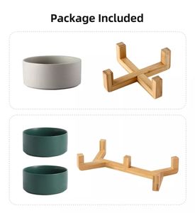 Grosir Mangkuk Kucing Anjing Peliharaan Warna-warni Keramik Pemberi Makan Hewan Peliharaan dengan Bingkai Bambu Kemasan Warna Logo Dapat Disesuaikan - Product Image 6