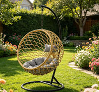 Fauteuil suspendu en osier d'extérieur avec support, chaise balançoire en rotin pour patio avec coussin pour jardin et balcon