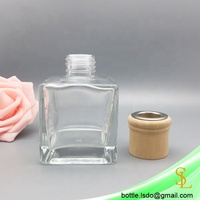 Bouteille vide de diffuseur de parfum d'ambiance de 130 ml, carrée, pour la décoration, avec bouchon en bois et bouchon en plastique