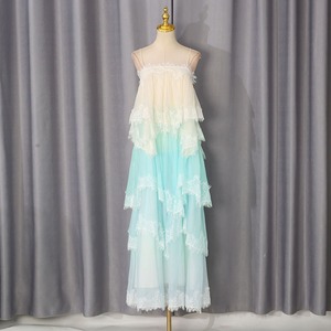 Vestido Maxi Vintage de Verano con Corte en A, Cuello en V, Cintura Natural, Dobladillo con Volantes, Satén Tejido Transpirable, Sin Mangas, para Bodas - Product Image 5