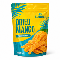 Op maat gemaakte bedrukte verpakkingstas, staande pouch met hersluitbare ritssluiting voor gedroogde mango fruit snacks, droge voedingsmiddelen, private label