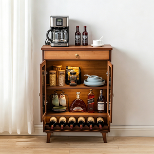 Armário de Armazenamento Minimalista em Bambu, Versátil, com Gaveta e Suporte para Vinhos, para Sala de Estar e Cozinha - Product Image 2