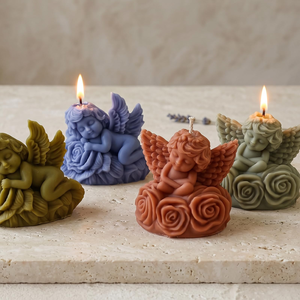 Bougie artisanale en cire de soja parfumée à la rose, mini figurine ange, sans fumée, pour anniversaire, fête des mères, Noël, ambiance festive, cadeau. - Product Image 4