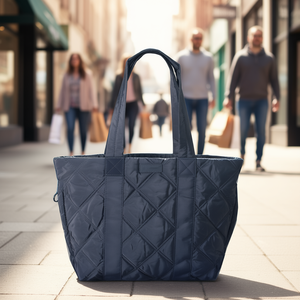 Oem Odm Quilted Nylon <b>Tote</b> Bag 15.6inch Large Capacity <b>Zipper</b> Closure Portable Fashion Lady Daily Travel Shoulder Bag - Product Image 2