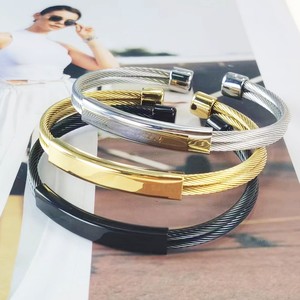 POYA Hot Sale Wire Cuff Black <strong>Silver</strong> Gold Bracelet <strong>Men</strong> Women Stainless Titanium Steel Bracelet Open <strong>Bangle</strong> - Product Image 6