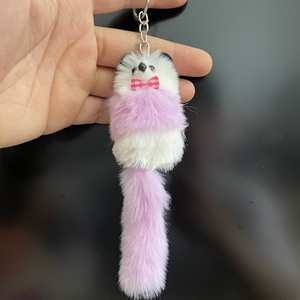 Fourrure de vison Pom Pom Ball mignon <span class=keywords><strong>ours</strong></span> raton laveur porte-clés breloques moelleux arc longue queue renard porte-clés jouets en peluche sacs breloque voiture porte-clés - Product Image 3