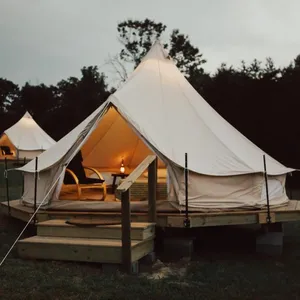 خيمة قماشية في الهواء الطلق خيمة للماء 4 مواسم البيج القطن قماش التخييم خيمة ناقوسية الشكل مع موقد جاك