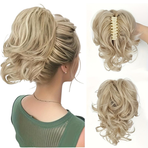 Extensions de <span class=keywords><strong>cheveux</strong></span> synthétiques ondulés et bouclés multicolores, queue de cheval à pince courte et <span class=keywords><strong>chignon</strong></span> désordonné, branches de <span class=keywords><strong>cheveux</strong></span> pliables - Product Image 1