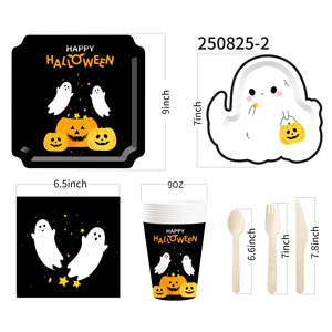 DAMAI Customized Halloween Theme Little Ghost Paper Tableware Set Disposable Paper Plates Cups Napkins Set - Product Image 5