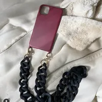 Étui de luxe en acrylique avec chaîne de 120 cm pour femmes, peinture UV, pour iPhone 17/16/15/14/13/12/11 Pro Max 7/8