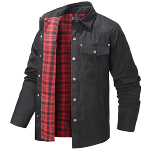 <b>Men's</b> Vintage Plaid Lined <b>Jacket</b> <b>Corduroy</b> Outerwear Snap Button Long Sleeve Autumn - Product Image 1