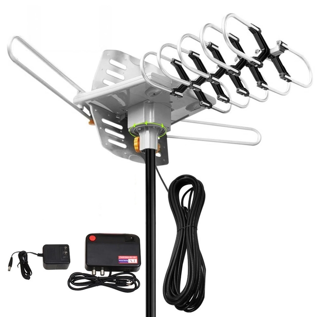 Combination Antenna Outdoor Digital Amplified HDTV 150 Miles Support 2 TVs UHF VHF 1080P/4K Remote Control 33ft Coax Cable