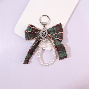 Nouveau motif <span class=keywords><strong>à</strong></span> carreaux, pendentif porte-clés nœud perlé, cadeau pour téléphone portable, cordon de suspension, accessoire pour sacs - Product Image 5