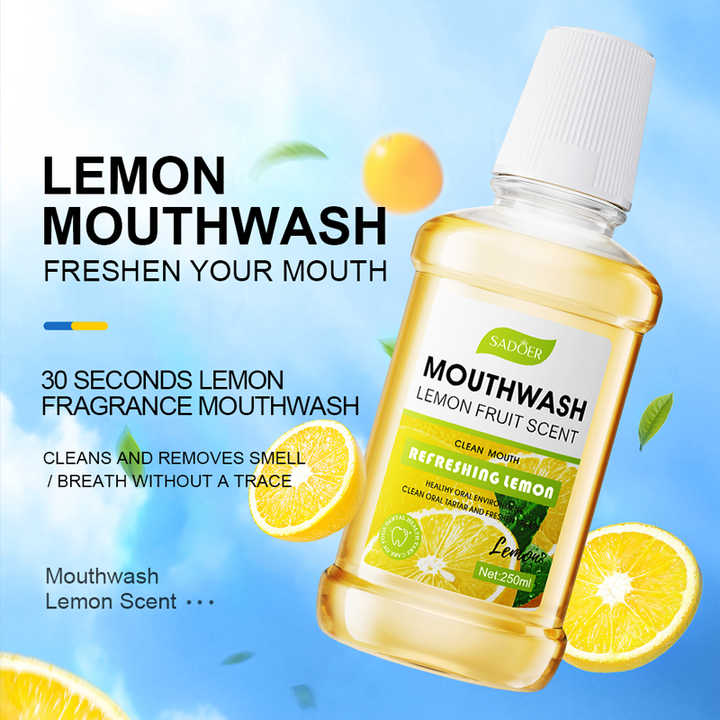 SADOER Private Label OEM Customized Natural Lemon Oil Mint Peach Whitening Teeth Wash Cool Oral Care Deep Clean Mouthwash