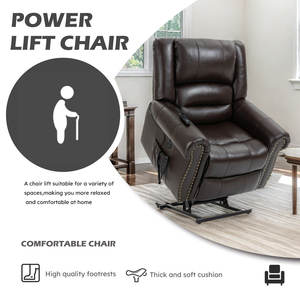 DOSER Transitional Home Power Lift Relaxsessel für Senioren, flach liegend, stufenlos verstellbar, mit Wärme- und Massagefunktion, Holz-Leder-Polsterung - Product Image 4