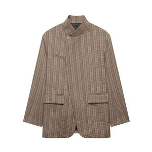 Womens 2026 Spring Plaid Blazer Stand Collar Casual Jacket European American Fashion Tailored <strong>Suit</strong> Coat <strong>Ladies</strong> Office Business - Product Image 1