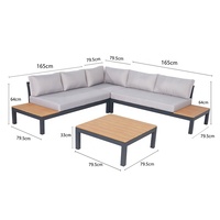 Sofá Esquinero Moderno para Patio, Muebles de Jardín, Conjunto de Conversación en Forma de L de Plástico, Madera y Aluminio con Mesa de Centro