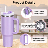Gobelet isotherme en acier inoxydable de 40 oz avec logo personnalisé, paille rabattable, anti-fuite, isolation sous vide et poignée – Vente en gros