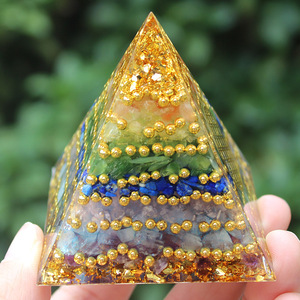 <b>Crystal</b> <b>Chip</b> Pyramid Resin Epoxy Craft Desktop Ornament Home Decor Gift Gold Pearl 7-Layer Stone - Product Image 4