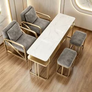 Juego de Mesa y Silla de Hierro Moderno con Aspecto de Mármol, Estación de Manicura para Salón de Belleza con Almacenamiento para Estudio de Belleza - Product Image 5