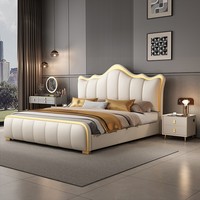 Modernes Luxuriöses Weiches Bett Kunstleder-Polsterung Kiefernholzrahmen Langlebiger Boxspring-Rahmen King- und Queen-Größen Montiertes Schlafzimmermöbel